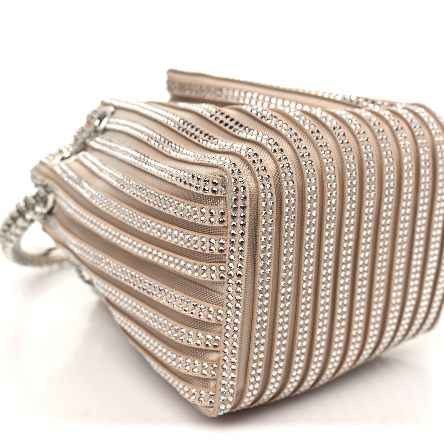 Suede Mesh Crystal Embellished Stripe Bon Bon Bucket Bag Macaron Mix