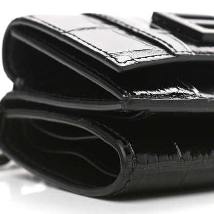 Balenciaga Shiny Calfskin Monochrome Crocodile Embossed Mini Hourglass Wallet on Chain Black 11 of 13