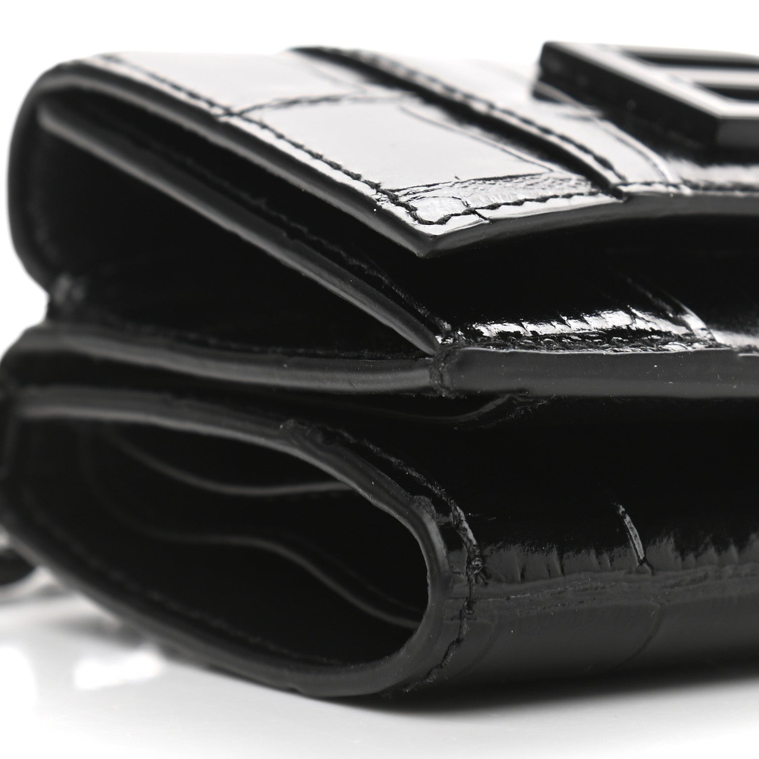 Balenciaga Shiny Calfskin Monochrome Crocodile Embossed Mini Hourglass Wallet on Chain Black 11 of 13