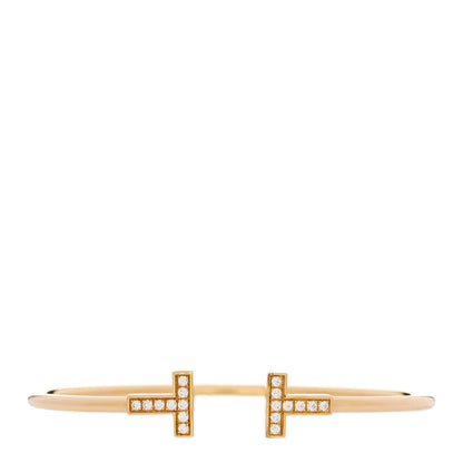 Tiffany 18K Yellow Gold Diamond T Wire Bracelet 1 of 4