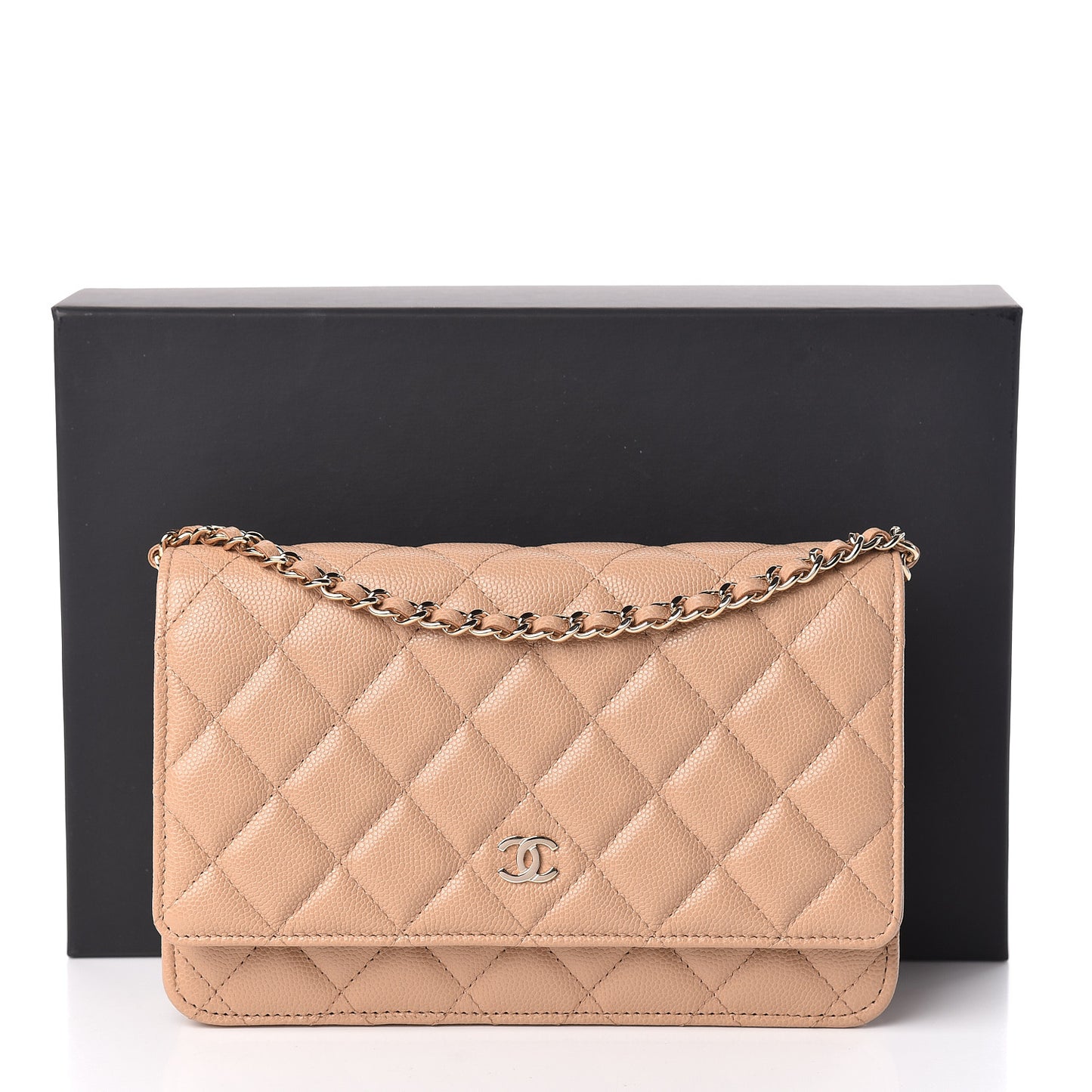 Caviar Quilted Wallet On Chain WOC Beige