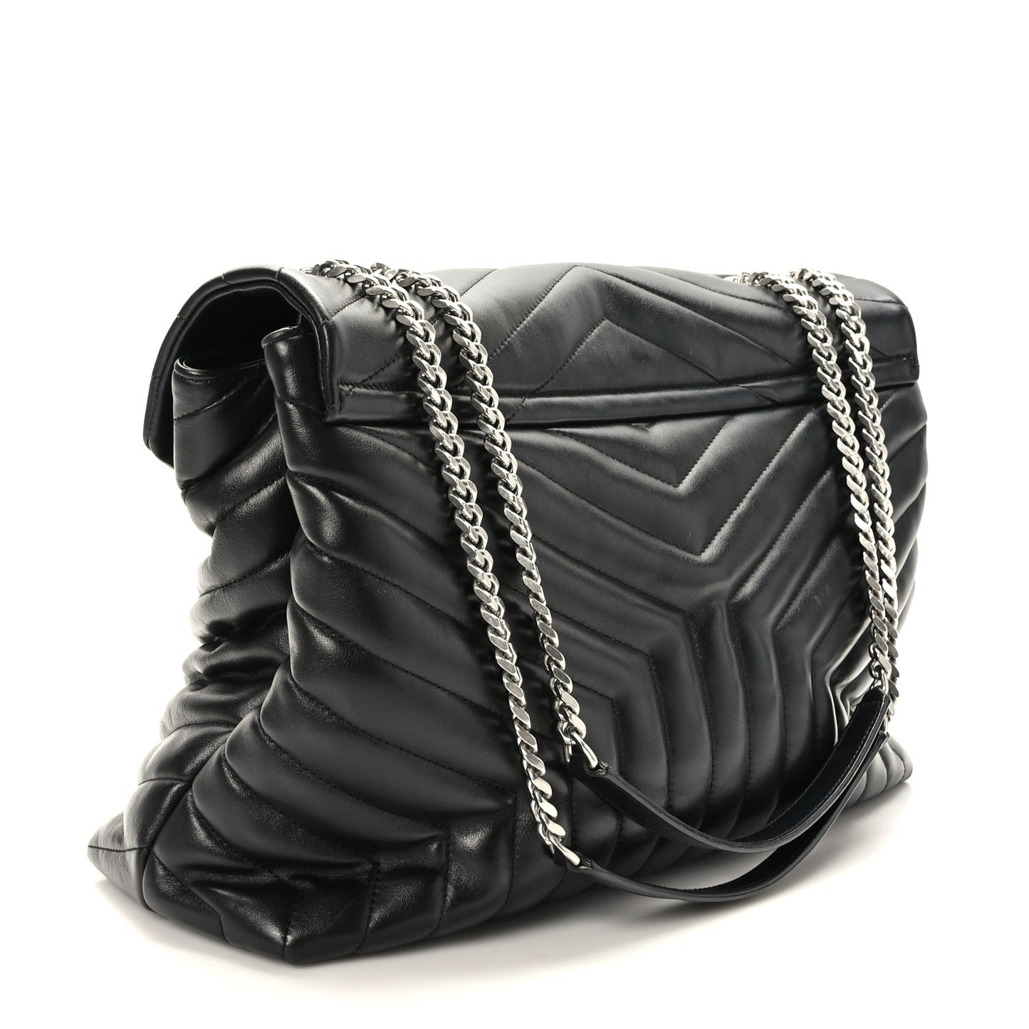 Calfskin Y Quilted Monogram Large Loulou Chain Satchel Black