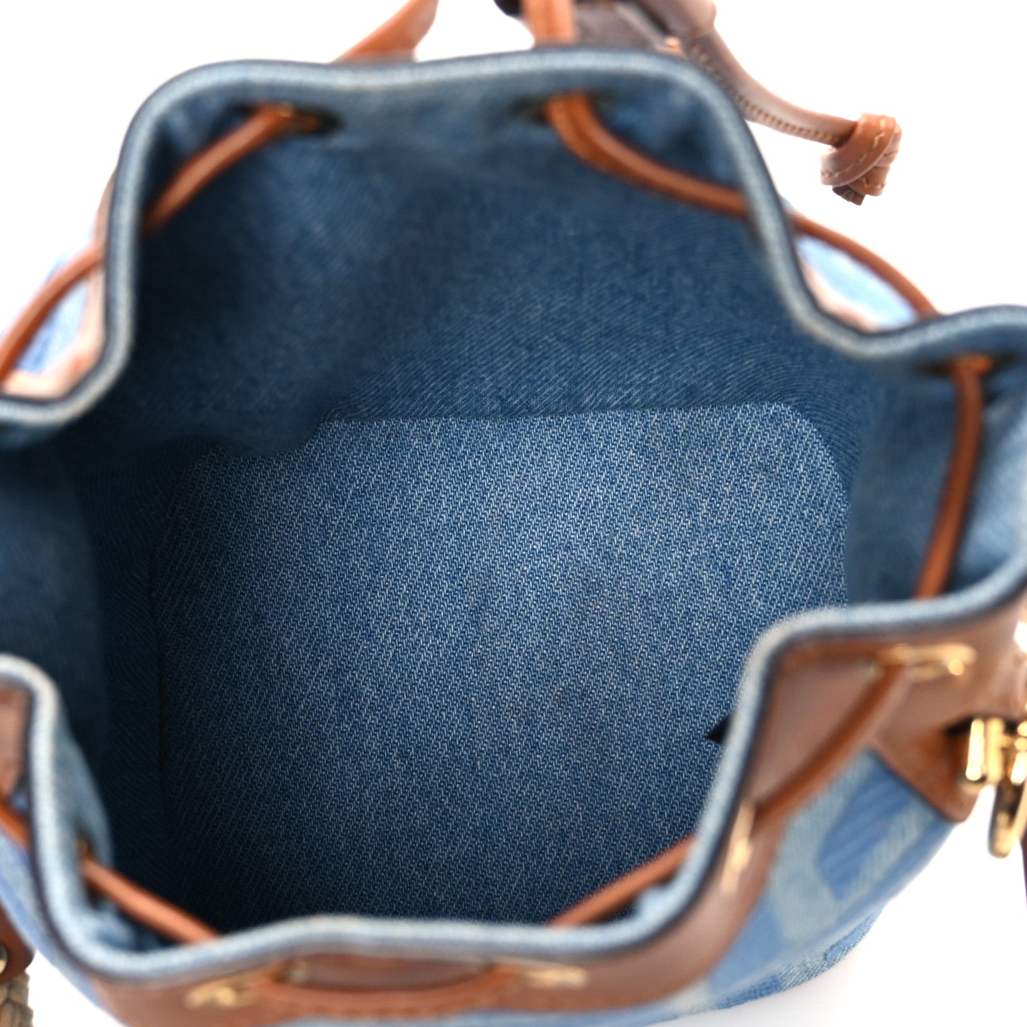 Fendi Denim Vitello King F is Fendi FF Embroidered Mini Mon Tresor Bucket Bag Denim Chiaro Brandy 5 of 10