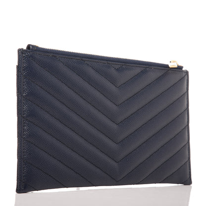 Saint Laurent Grain De Poudre Chevron Monogram Bill Pouch Navy 3 of 7
