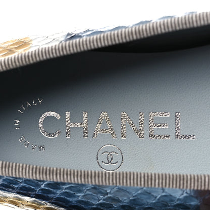 Chanel Snakeskin Patent Calfskin Cap Toe CC Ballerina Flats 37.5 Blue Multicolor 9 of 13