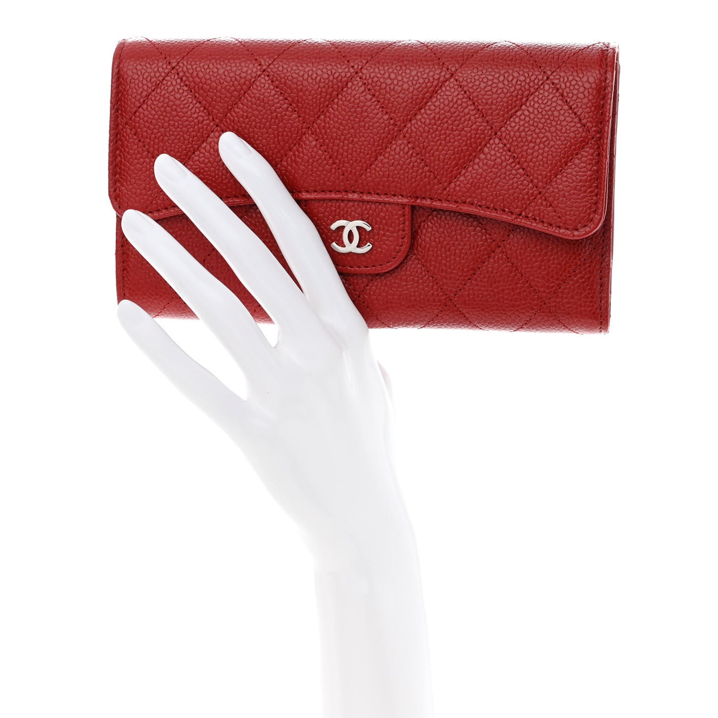 Caviar Quilted Large Flap Wallet Red