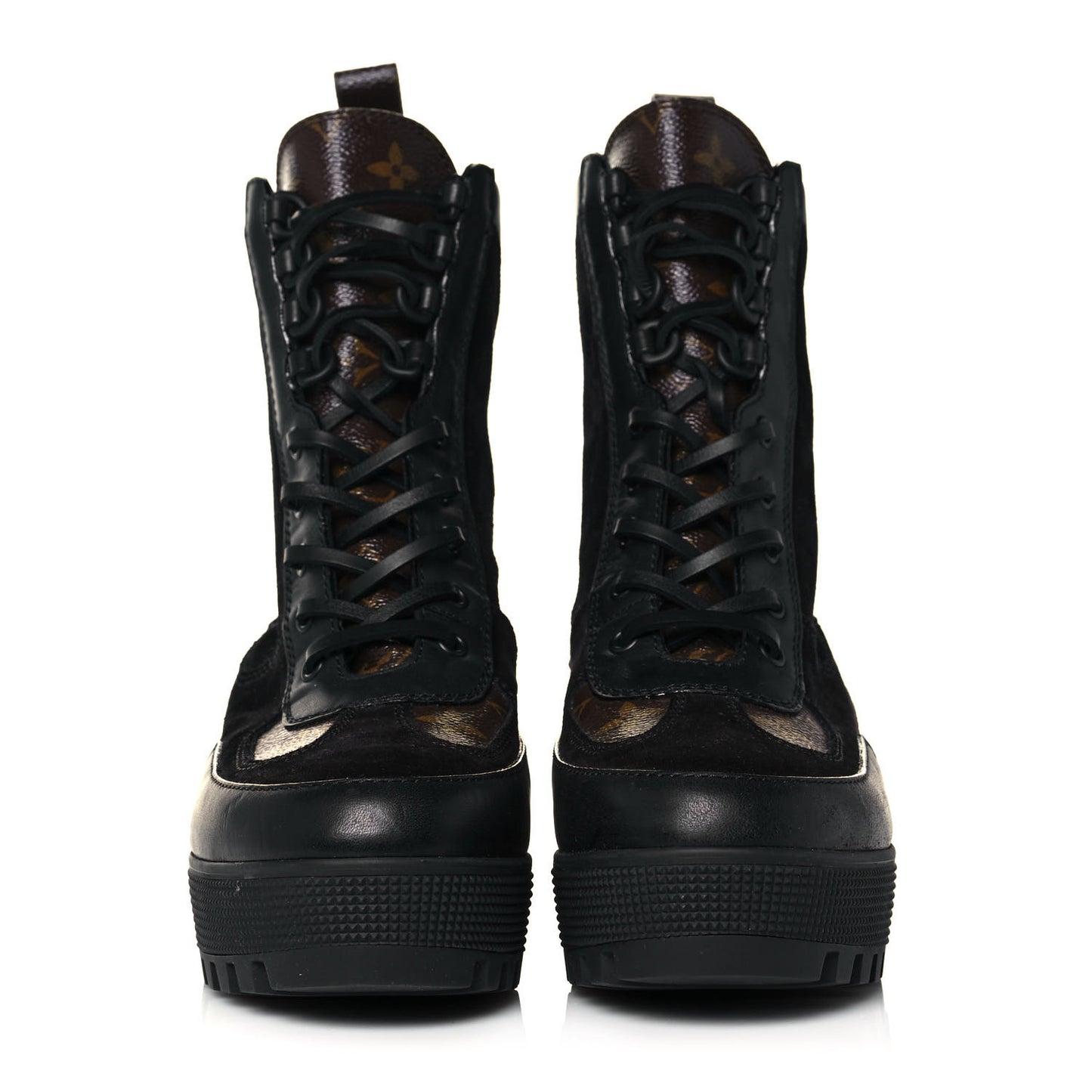 Suede Calfskin Monogram Laureate Platform Desert Boots 39.5 Black