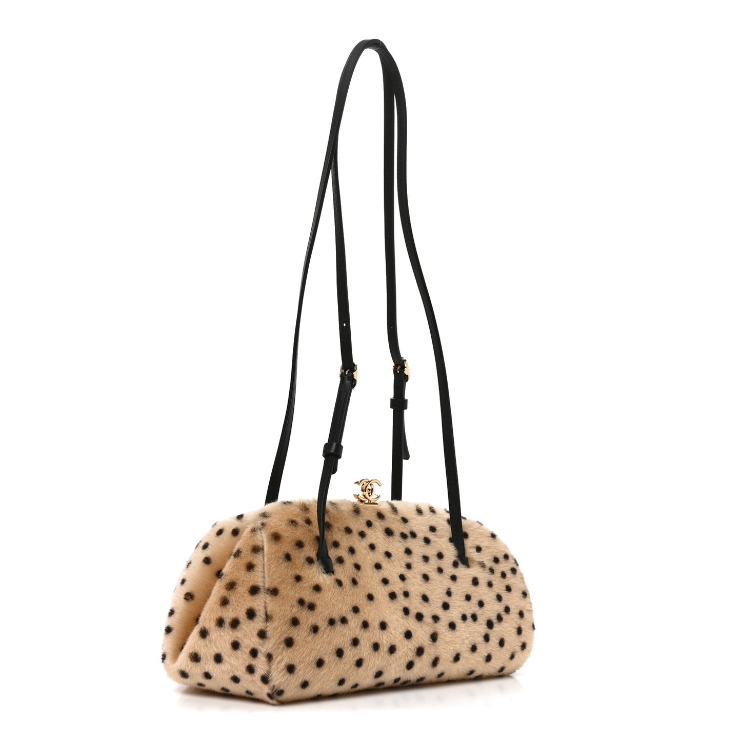 Pony Hair Cheetah Print Pretty CC Clutch With Strap Light Beige Black