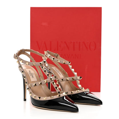 Valentino Garavani Patent Nappa Rockstud Ankle Strap 100mm Pumps 37 Black Poudre 2 of 9