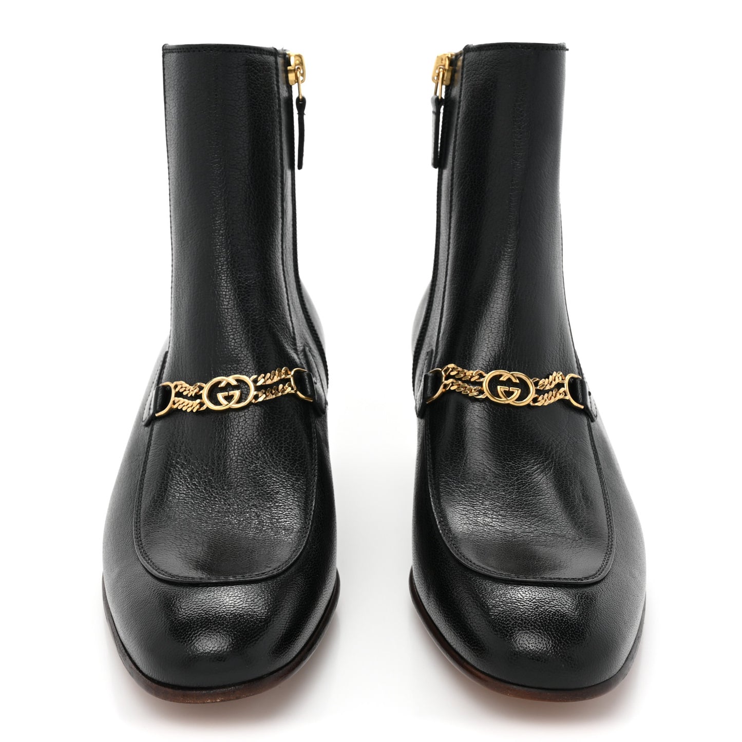 Goatskin Interlocking G Chain Ankle Boots 38 Black