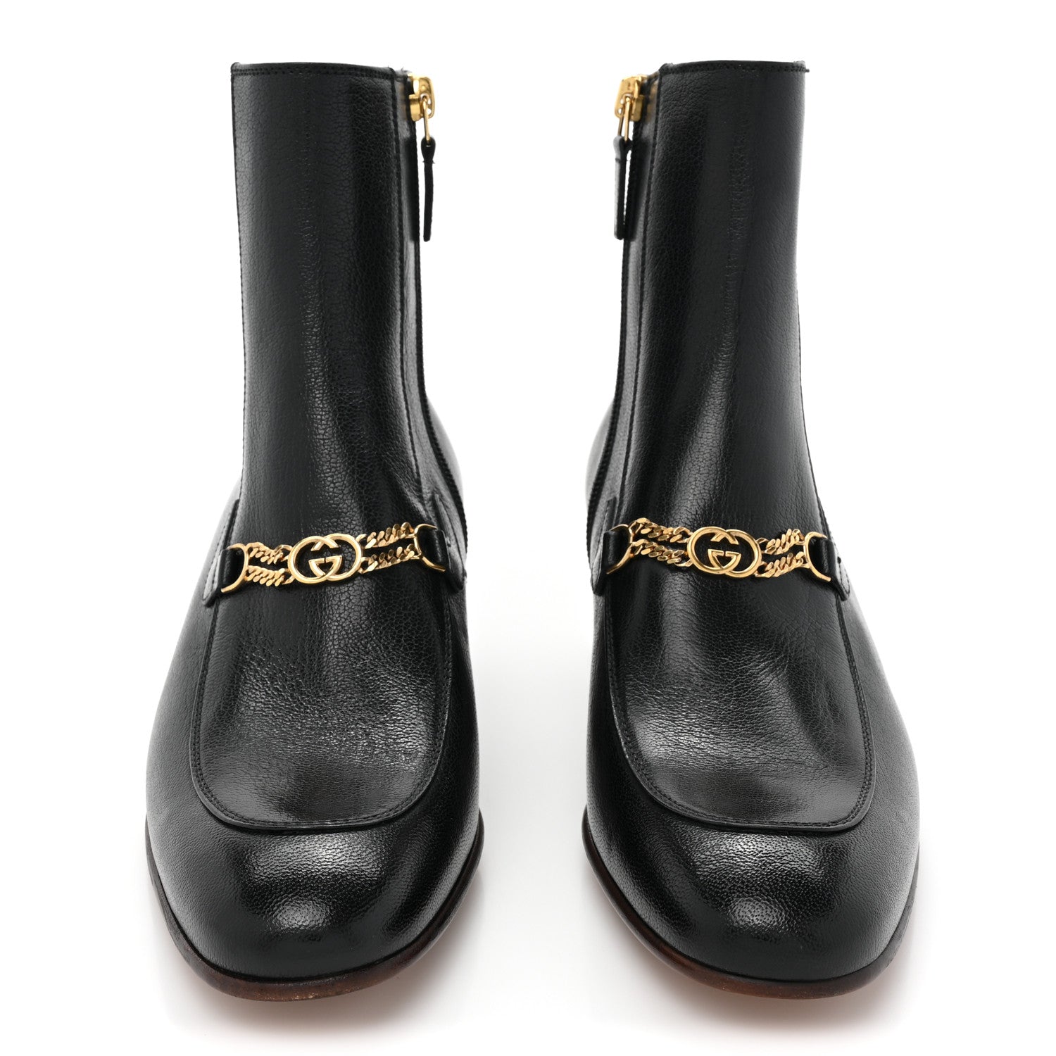 Gucci Goatskin Interlocking G Chain Ankle Boots 38 Black 2 of 10