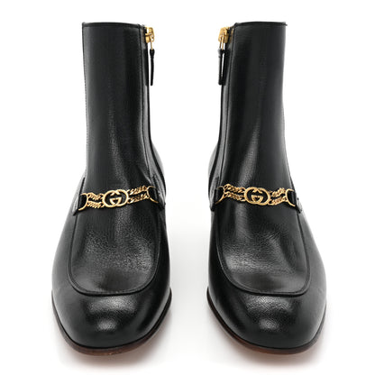 Gucci Goatskin Interlocking G Chain Ankle Boots 38 Black 2 of 10