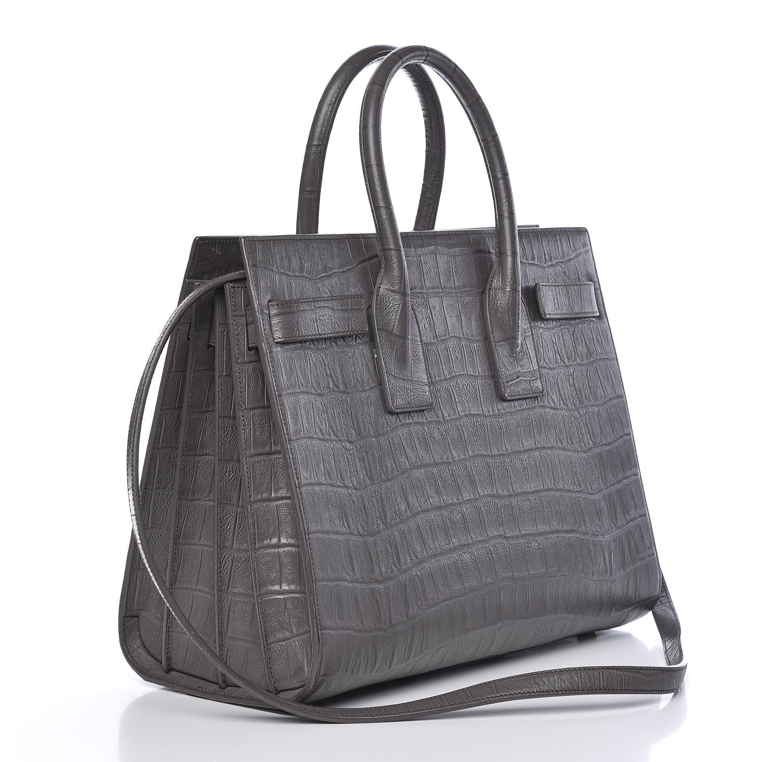 Saint Laurent Calfskin Crocodile Embossed Small Sac De Jour Earth 3 of 10