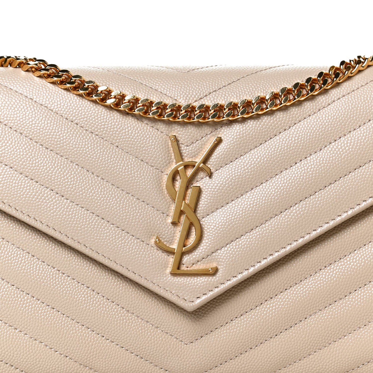 Saint Laurent Grain De Poudre Matelasse Chevron Monogram Chain Wallet Nude Powder 9 of 11