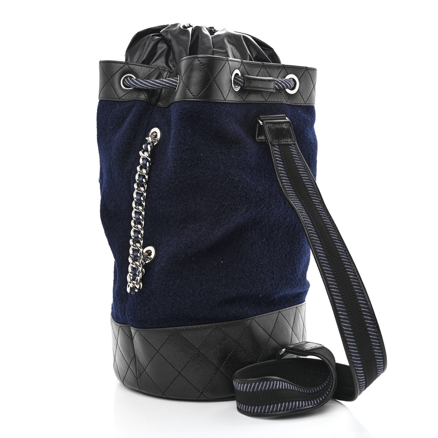 Chanel Wool Calfskin Embroidered Paris Hamburg Drawstring Backpack Navy Blue 3 of 10