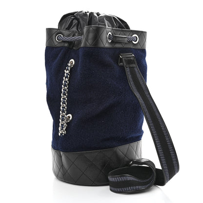 Chanel Wool Calfskin Embroidered Paris Hamburg Drawstring Backpack Navy Blue 3 of 10