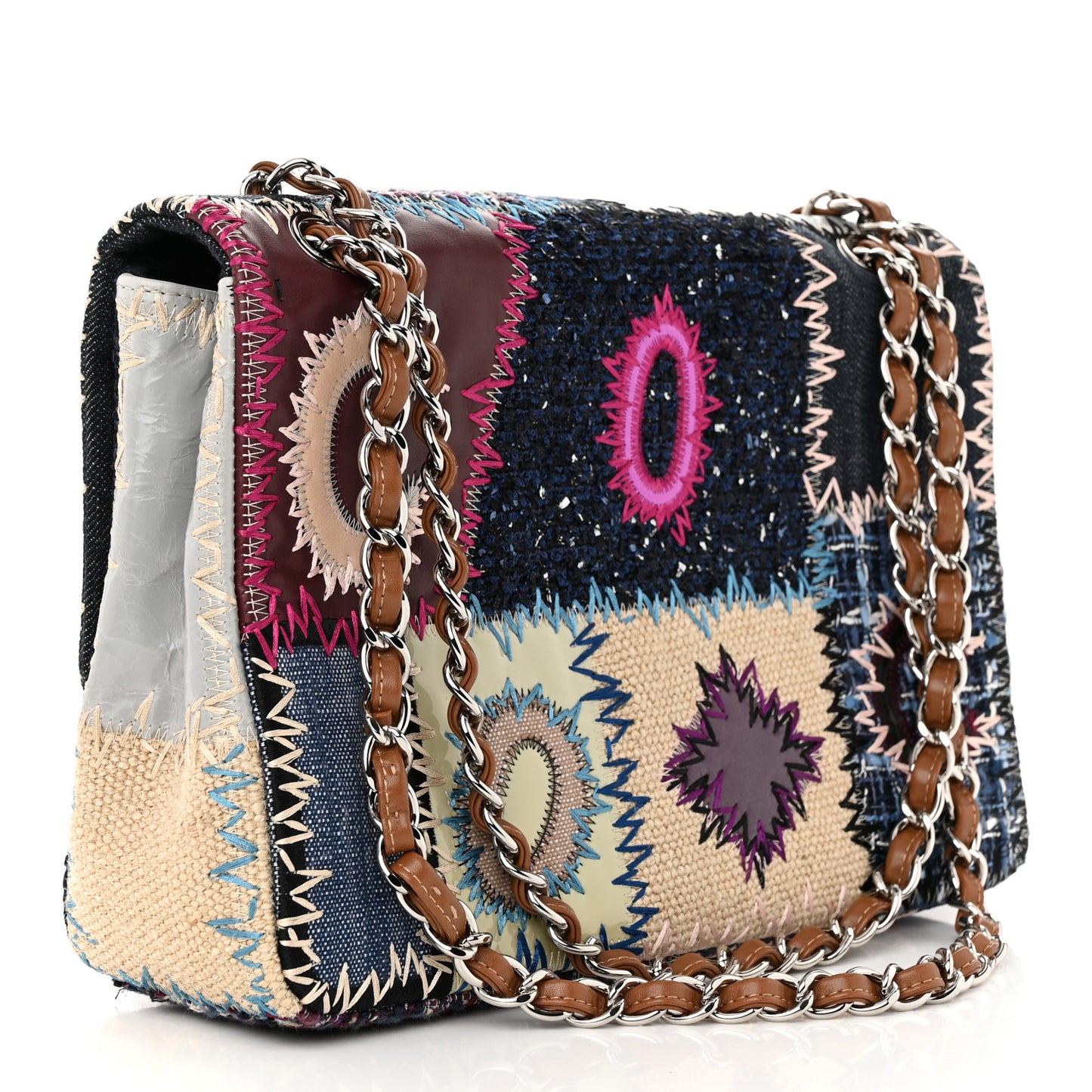 Denim Tweed Patchwork Jumbo Single Flap Multicolor