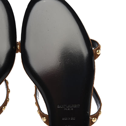 Saint Laurent Suede Embellished Kiki Sandals 37.5 Brown 8 of 9