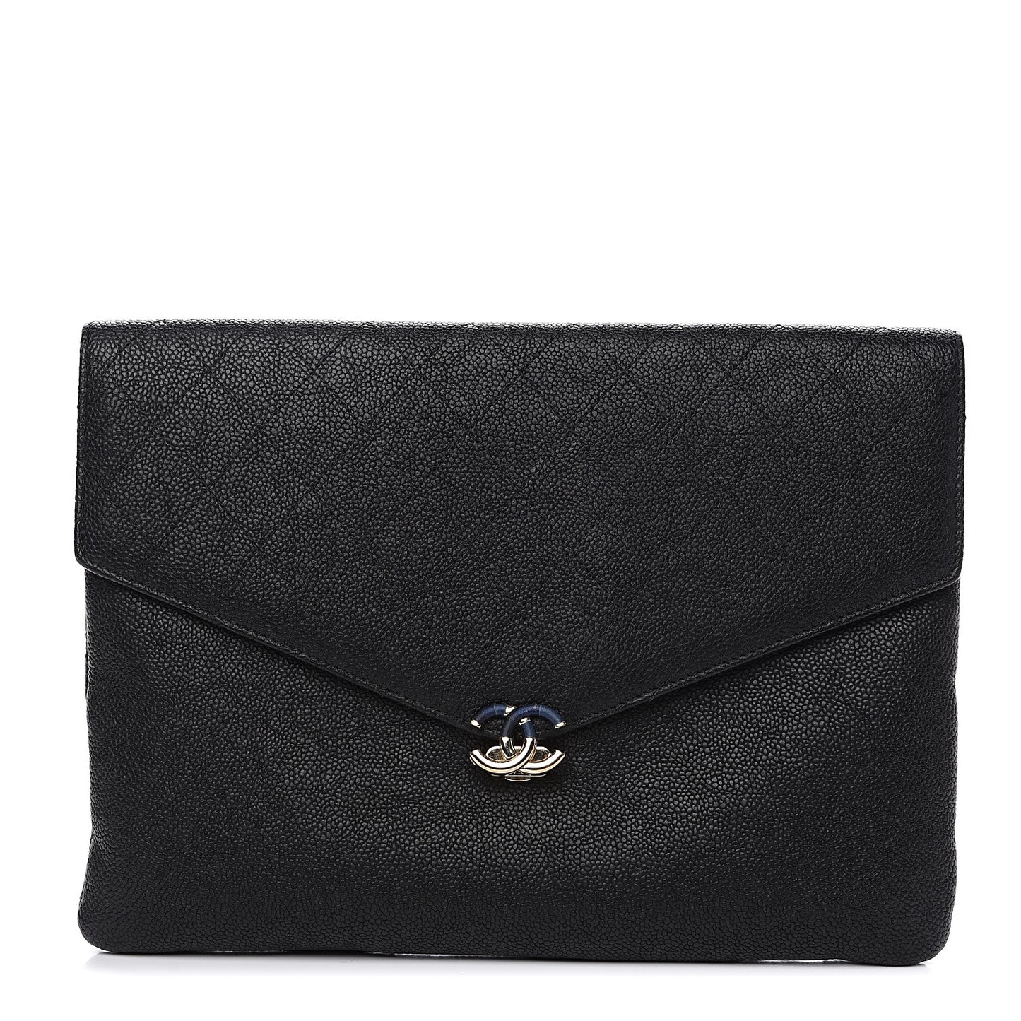 Caviar Quilted CC Box Flap Pouch Black Blue