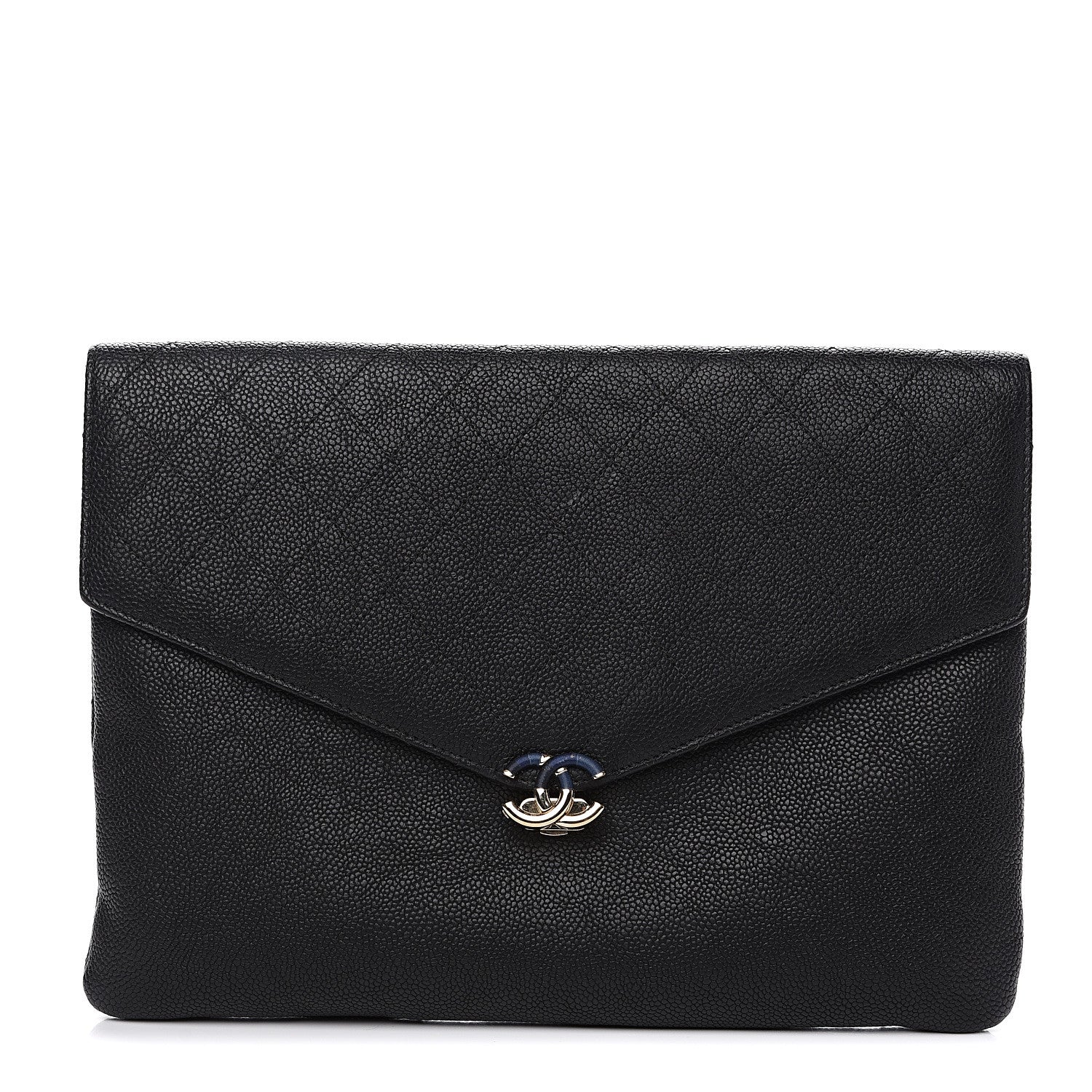 Chanel Caviar Quilted CC Box Flap Pouch Black Blue 1 of 8