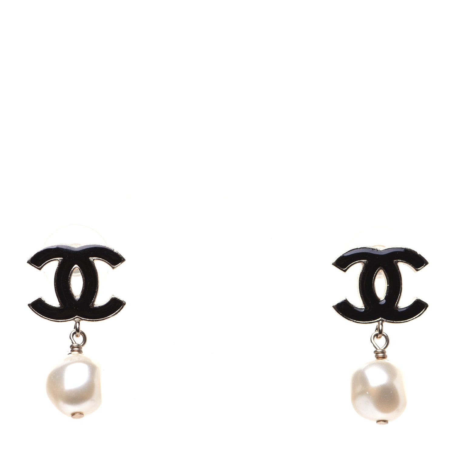 Chanel Pearl Enamel CC Drop Earrings Black Gold 1 of 8