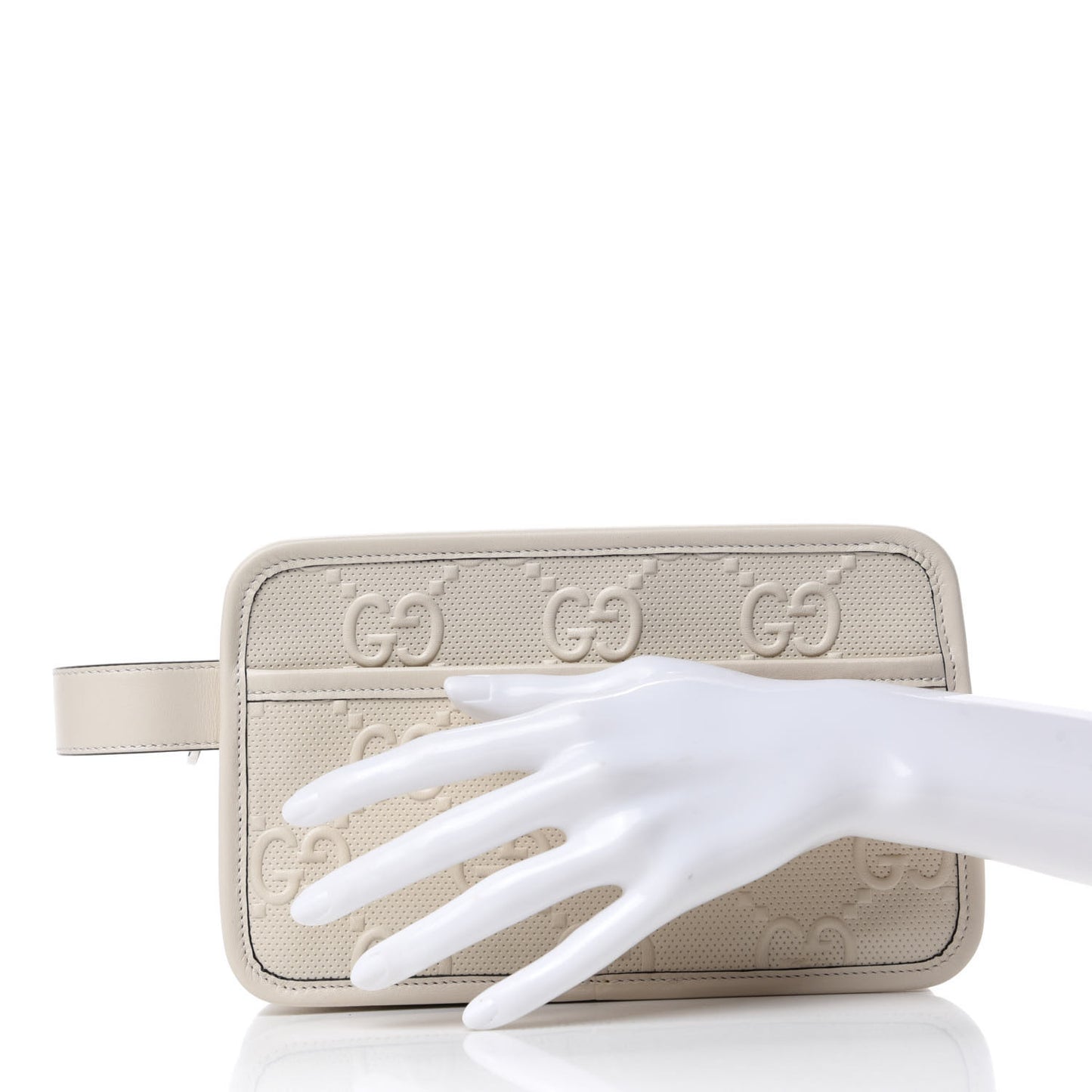Calfskin GG Tennis Embossed Cosmetic Case Mystic White