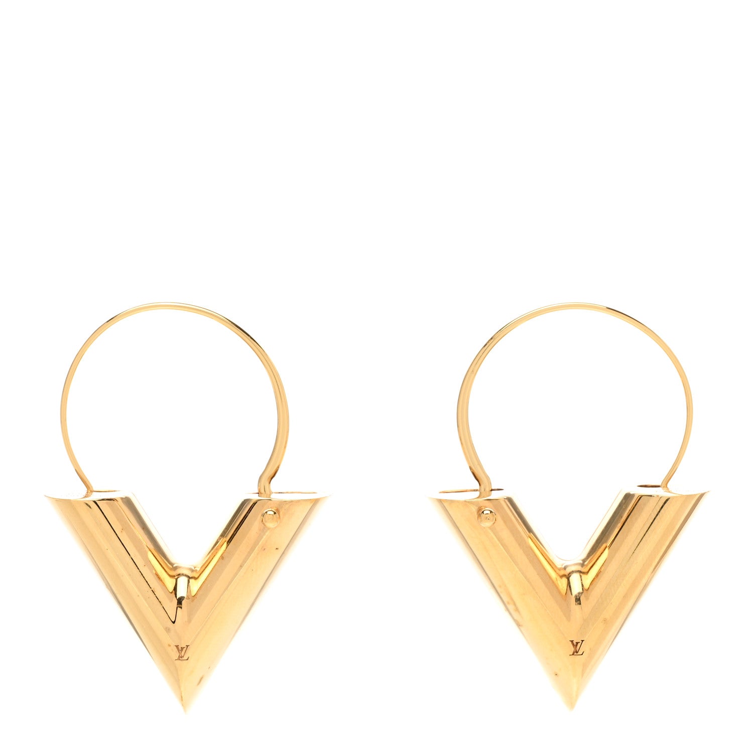 Louis Vuitton Brass Essential Large V Hoop Earrings Gold 1 of 4