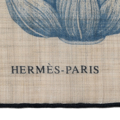 Hermes Cashmere Index Palmarum Light Scarf 90 Beige Chine Anthracite Bleu 2 of 4