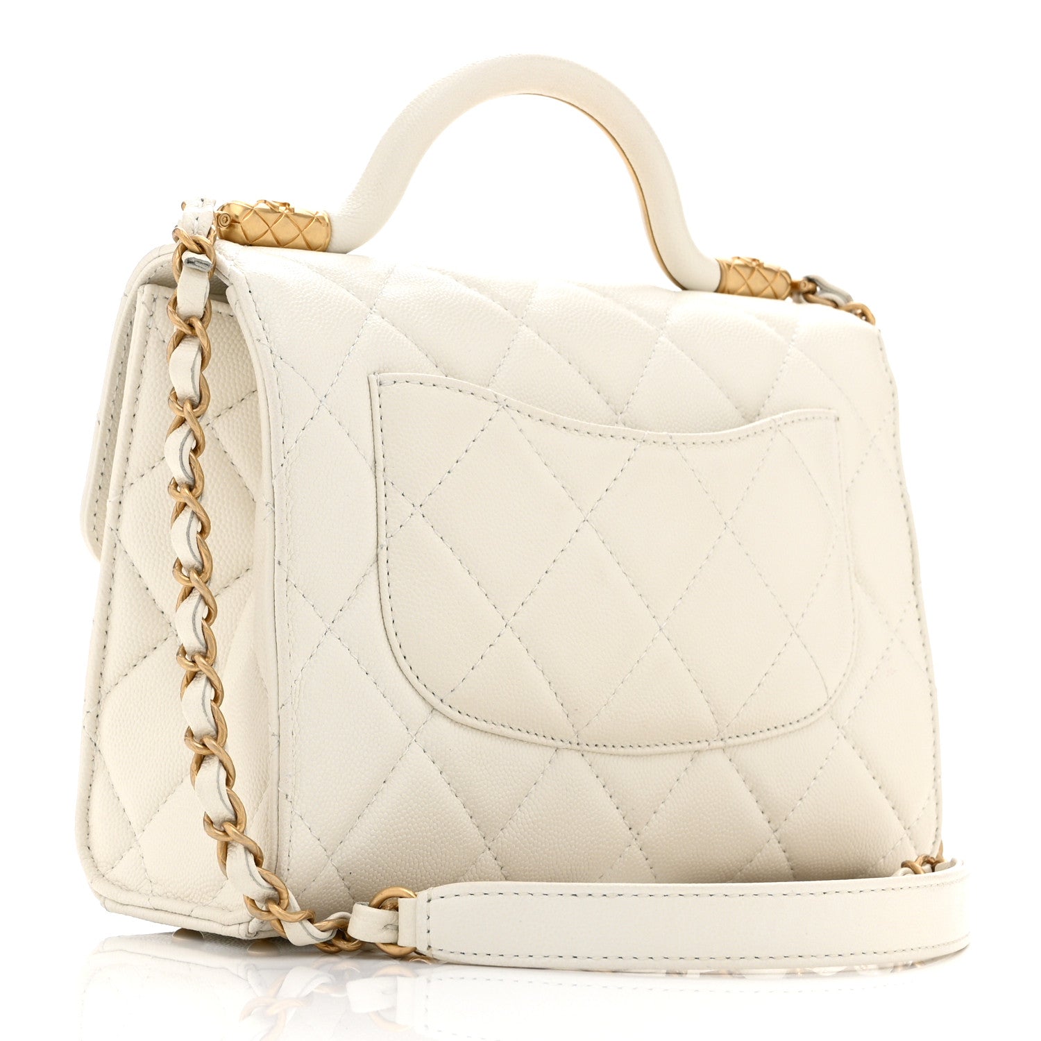Chanel Shiny Caviar Quilted Small Top Handle Flap White 3 of 10