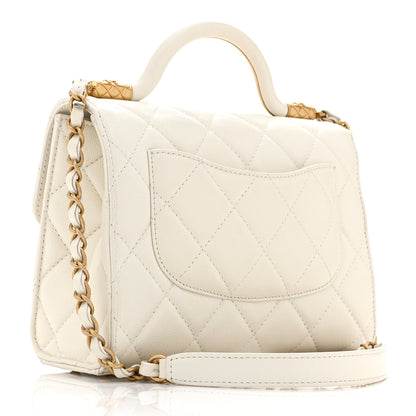 Chanel Shiny Caviar Quilted Small Top Handle Flap White 3 of 10