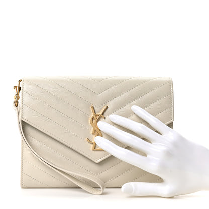 Saint Laurent Grain De Poudre Matelasse Chevron Monogram Envelope Clutch Crema Soft 2 of 10