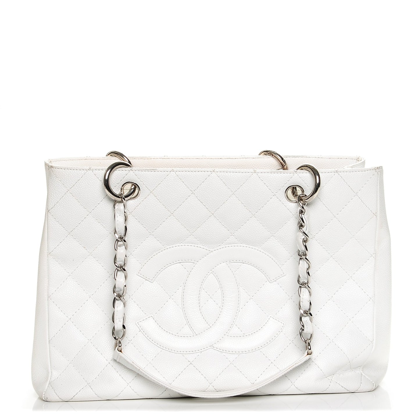 Caviar Quilted Grand Shopping Tote GST White