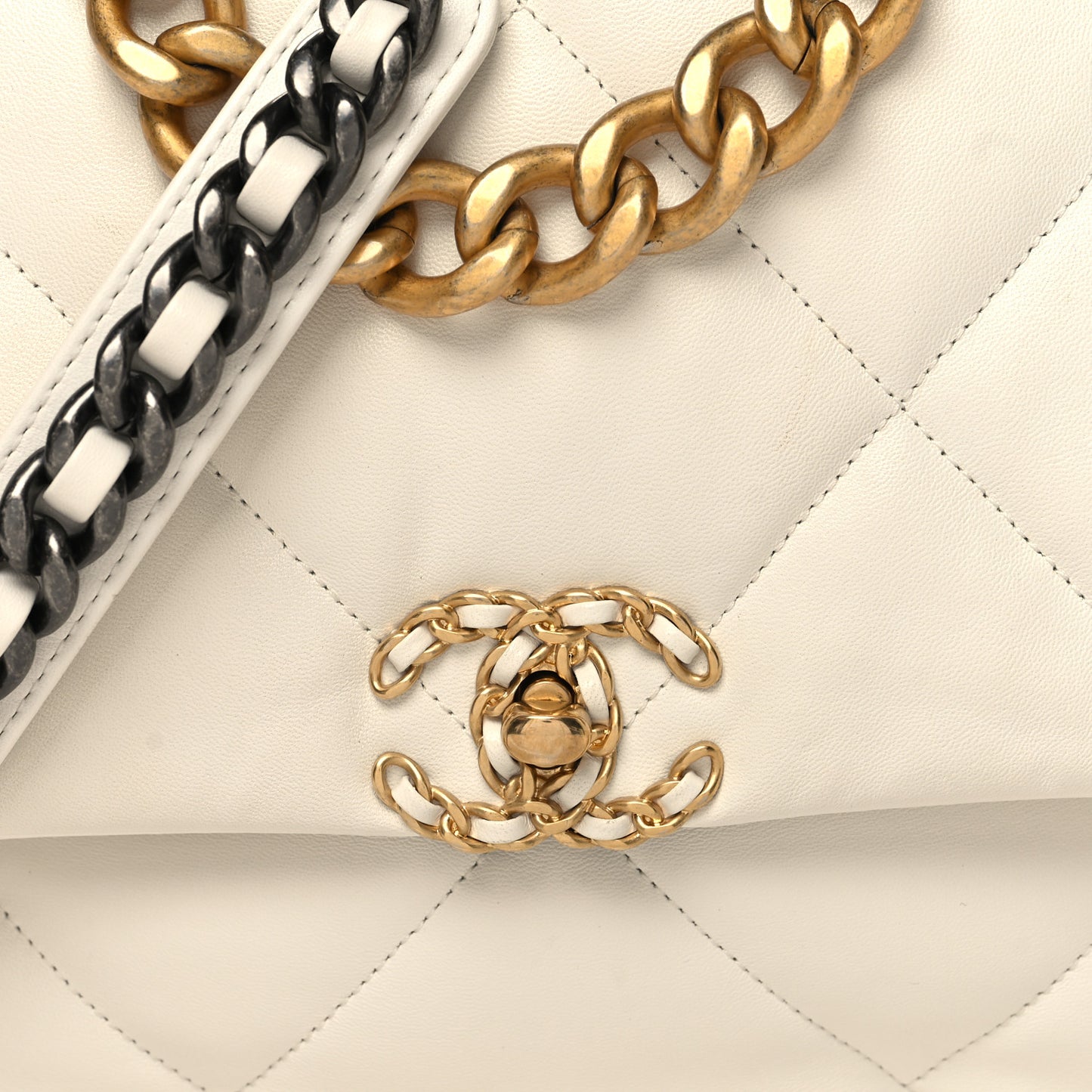 Lambskin Quilted Large Chanel 19 Flap White
