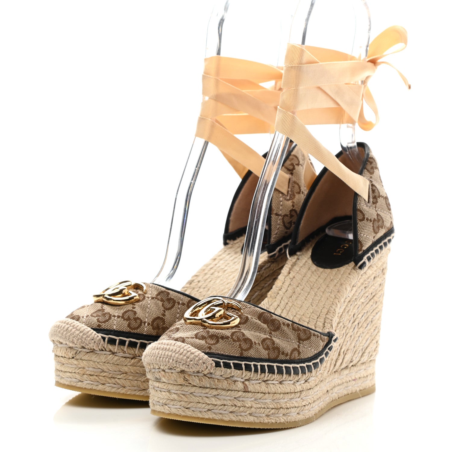 Gucci Monogram Matelasse GG Marmont Ankle Wrap Platform 35/120mm Espadrille Wedges 39 Beige Ebony Black Sand Storm 3 of 10