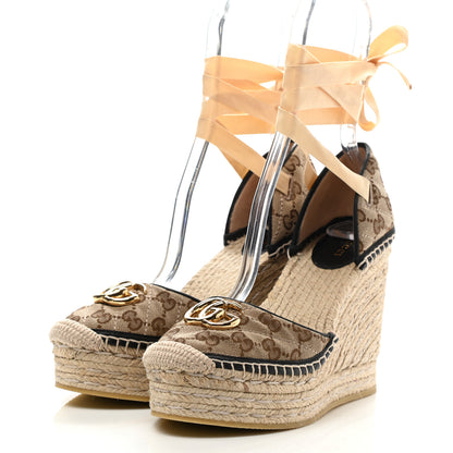 Gucci Monogram Matelasse GG Marmont Ankle Wrap Platform 35/120mm Espadrille Wedges 39 Beige Ebony Black Sand Storm 3 of 10