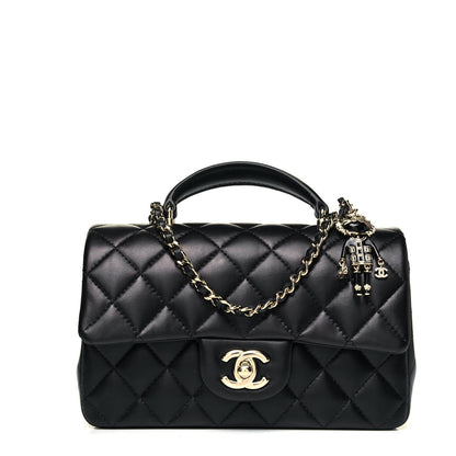 Chanel Lambskin Quilted Mini Lion Charm Top Handle Rectangular Flap Black 1 of 10