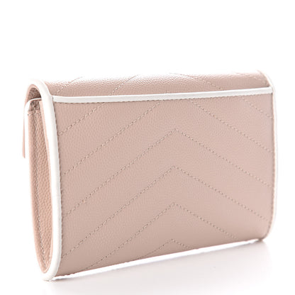 Saint Laurent Grain De Poudre Matelasse Chevron Small Monogram Flap Wallet Pale Pink 3 of 10