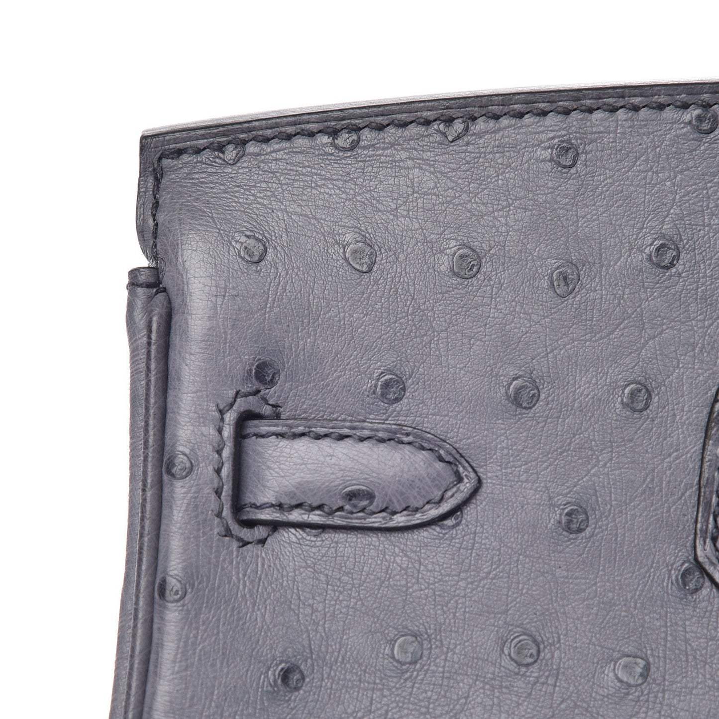 Ostrich Horseshoe Birkin 25 Gris Agate Bleu Marine