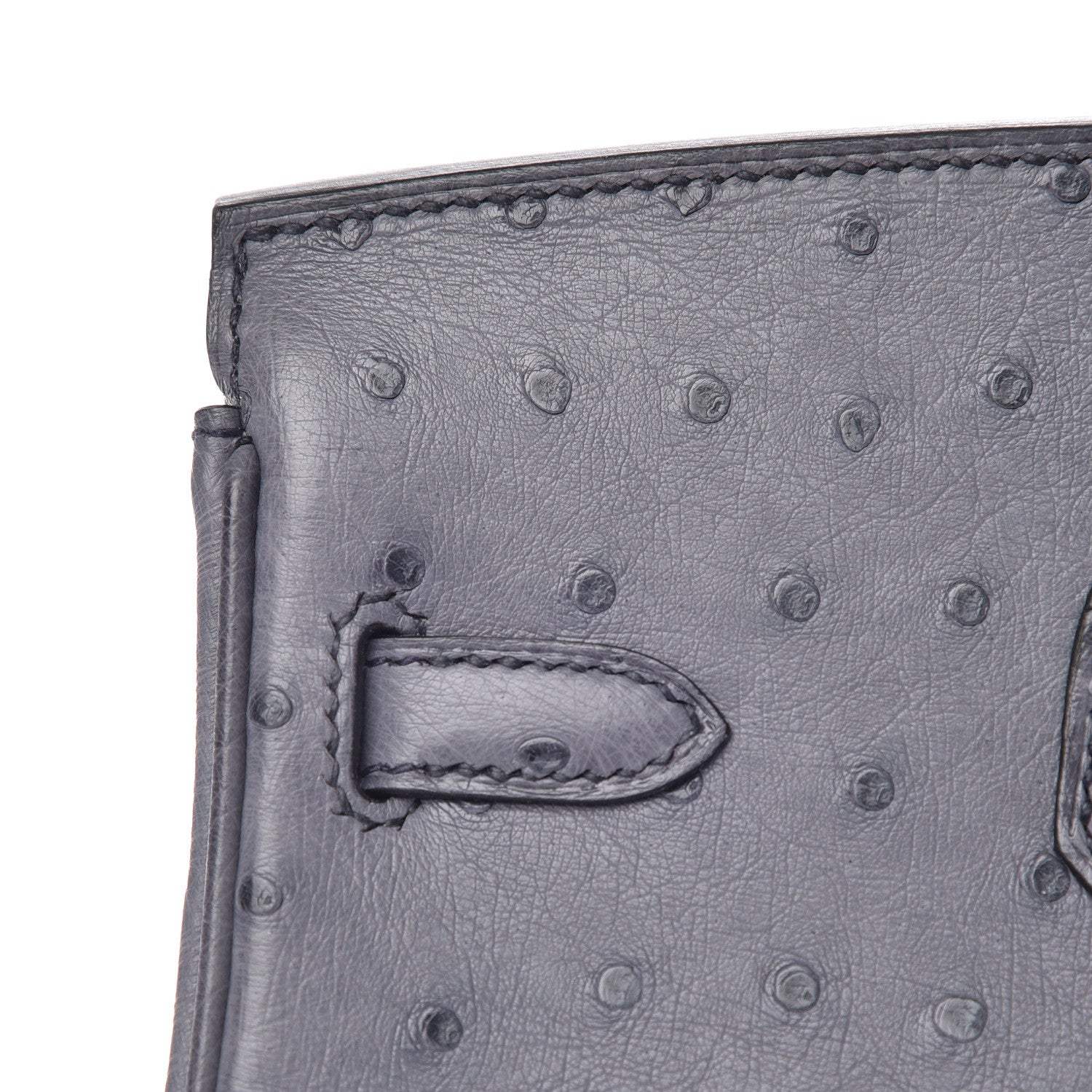 Hermes Ostrich Horseshoe Birkin 25 Gris Agate Bleu Marine 10 of 43