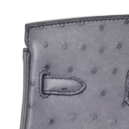 Hermes Ostrich Horseshoe Birkin 25 Gris Agate Bleu Marine 10 of 43
