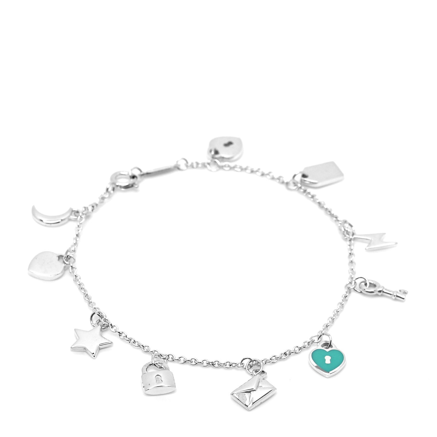 Sterling Silver Enamel Love Notes Charm Bracelet Blue