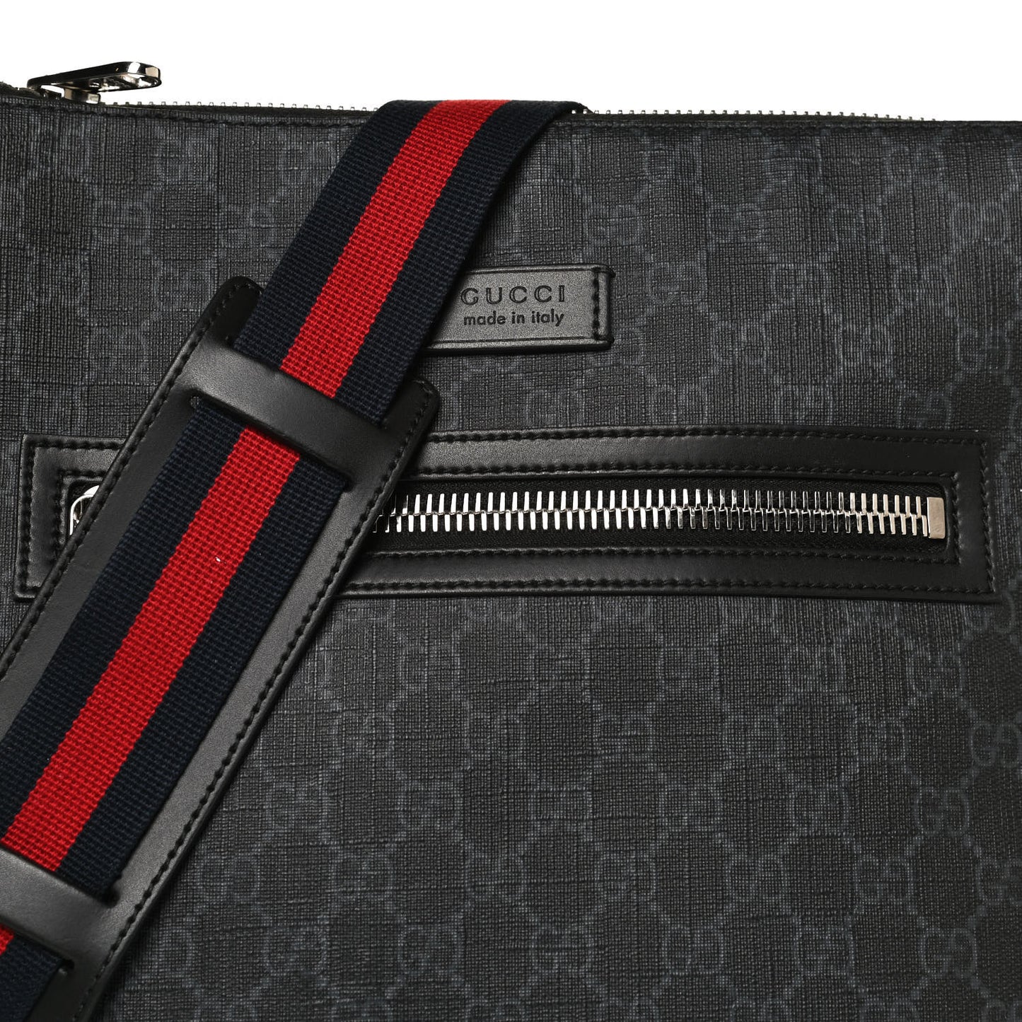 GG Supreme Monogram Appia Calfskin Web Flat Messenger Bag Black Grey