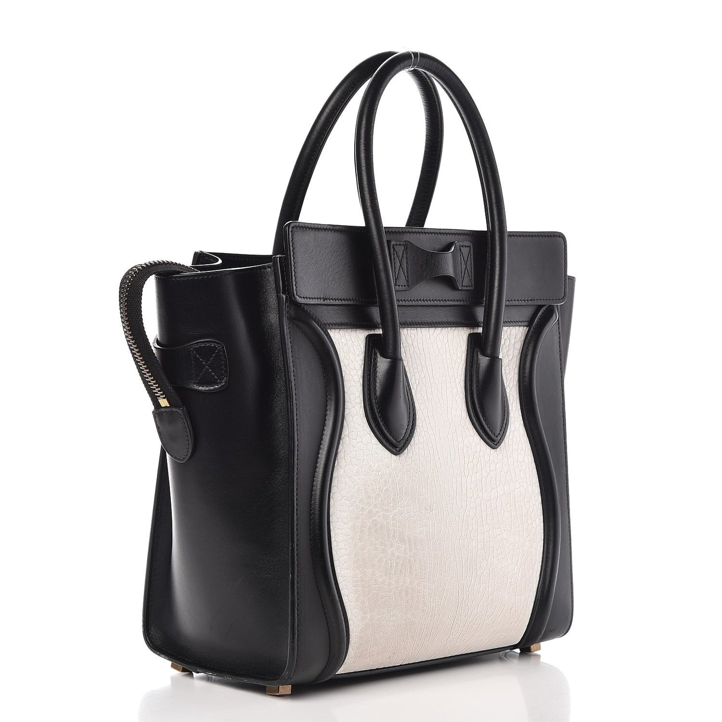 Shrunken Lambskin Micro Bi-Color Luggage Black White