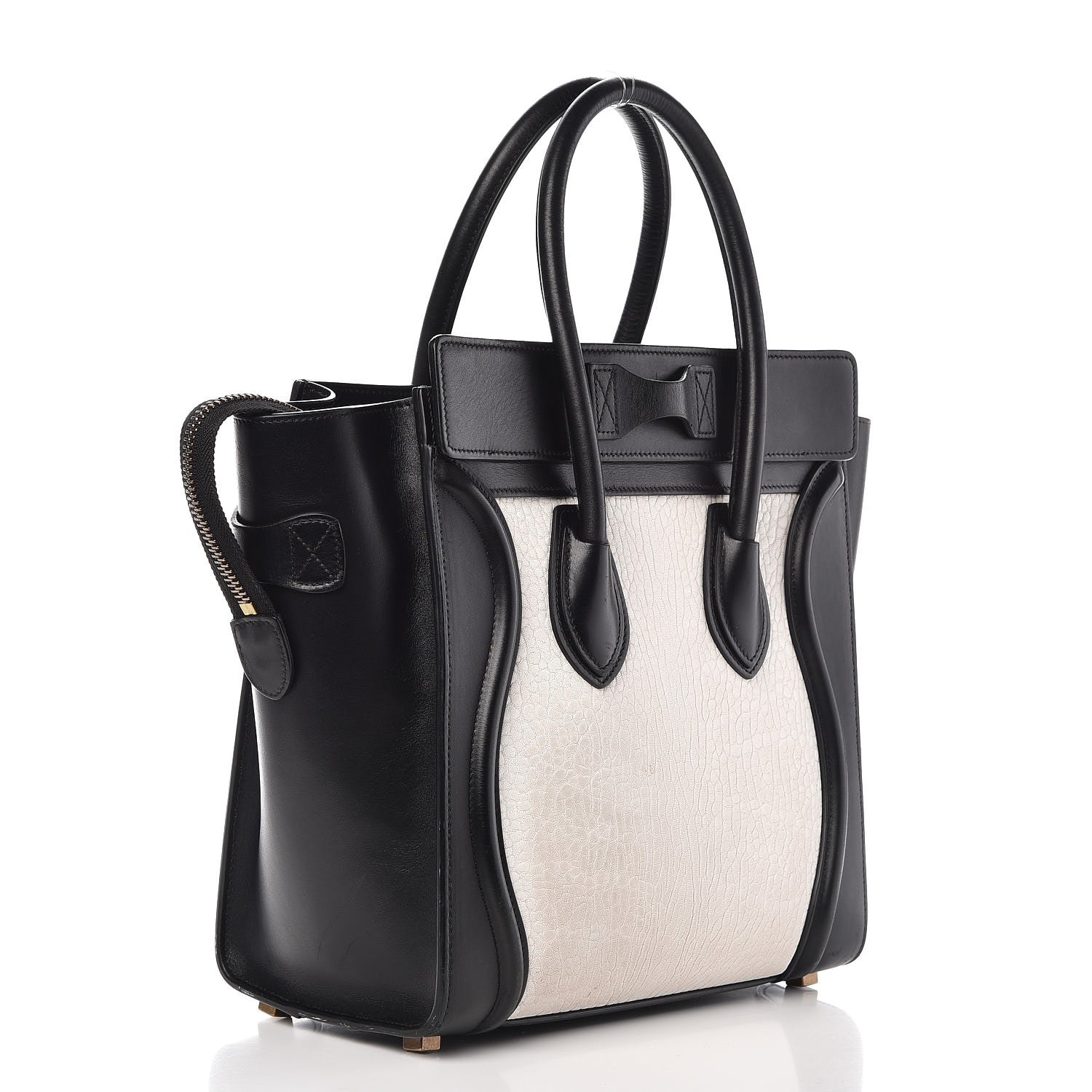 Celine Shrunken Lambskin Micro Bi-Color Luggage Black White 3 of 8