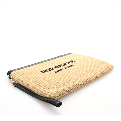 Saint Laurent Raffia Calfskin Rive Gauche Zipped Pouch Naturale Black 4 of 7