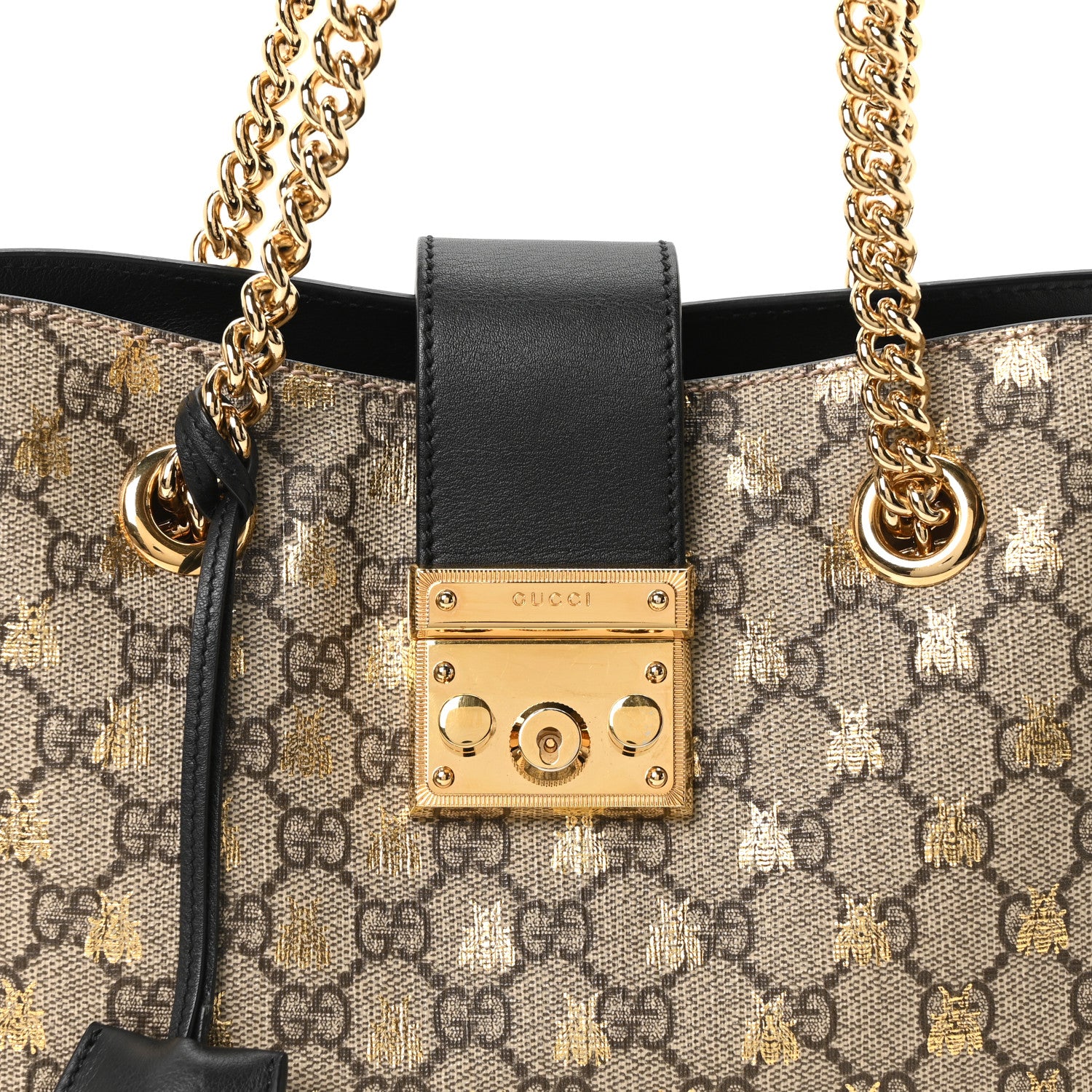 Gucci GG Supreme Monogram Bees Small Padlock Tote Beige Oro Black 8 of 10