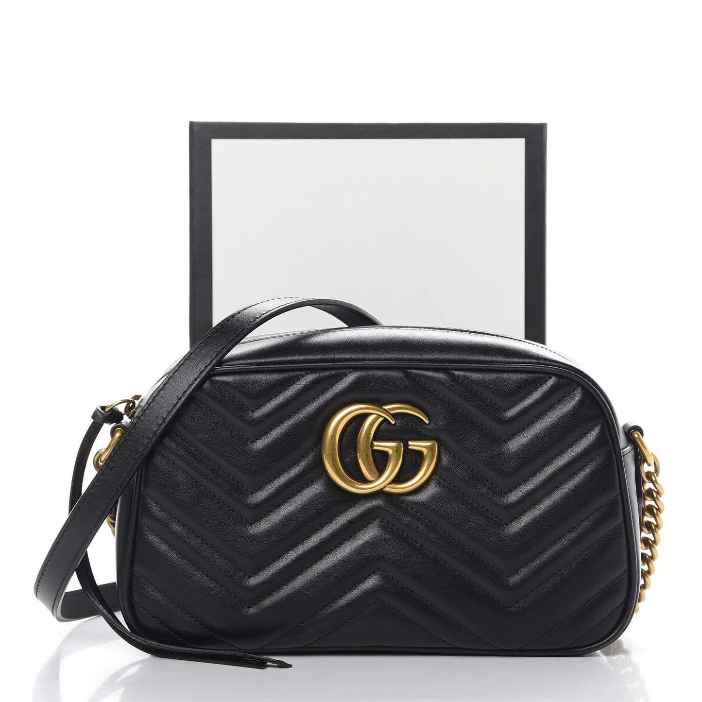 Calfskin Matelasse Small GG Marmont Chain Shoulder Bag Black