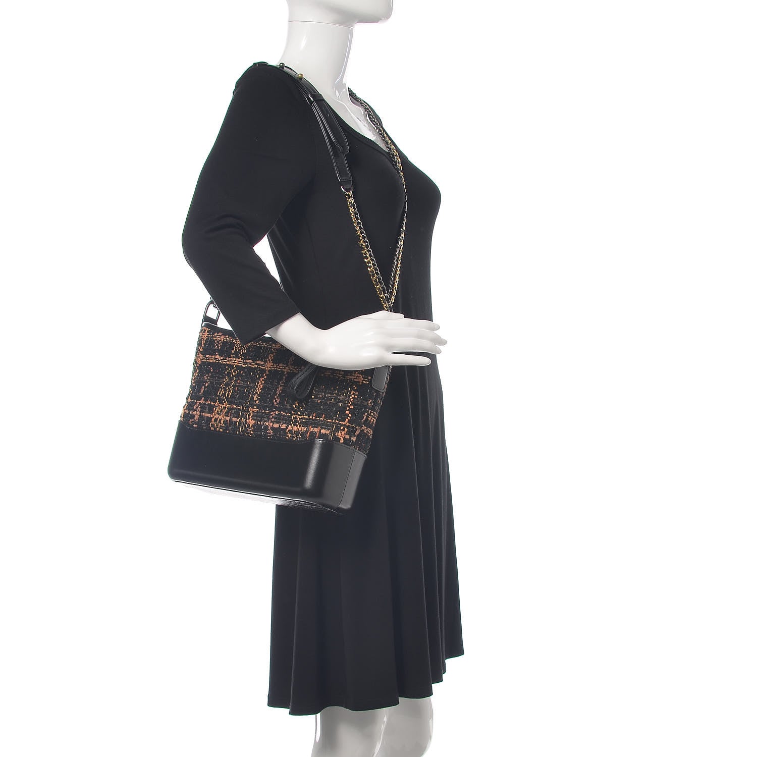 Chanel Tweed Calfskin Medium Gabrielle Hobo Black Brown 3 of 11