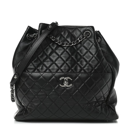 Chanel Lambskin Quilted Large Drawstring Bag Black 1 of 9