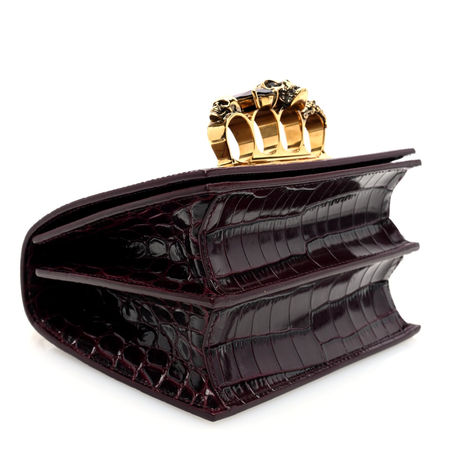 Calfskin Crocodile Embossed Jeweled Shoulder Bag Burgundy